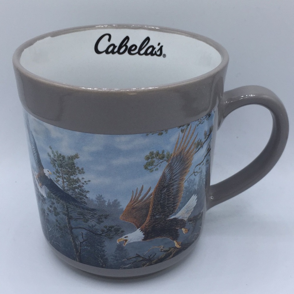 Cabela’s Terry Doughty Eagle Outdoors Nature Ceramic Coffee Mug Grey White
